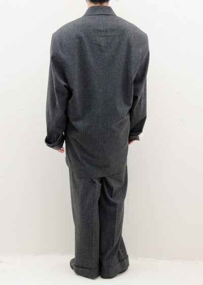 HED MAYNER DROPPED BACK DOUBLE BREASTED JACKET / GREY FLANNEL