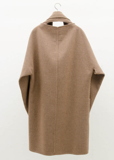 HED MAYNER BACK SLIT UNBUTTONED COAT / BROWN HOUNDSTOOTH