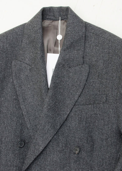 HED MAYNER DROPPED BACK DOUBLE BREASTED JACKET / GREY FLANNEL