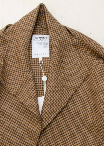 HED MAYNER BACK SLIT UNBUTTONED COAT / BROWN HOUNDSTOOTH