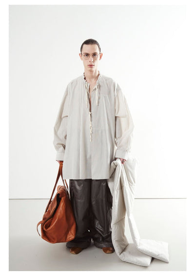 HED MAYNER PLEATED SHIRT COOL GREY PINSTRIPES