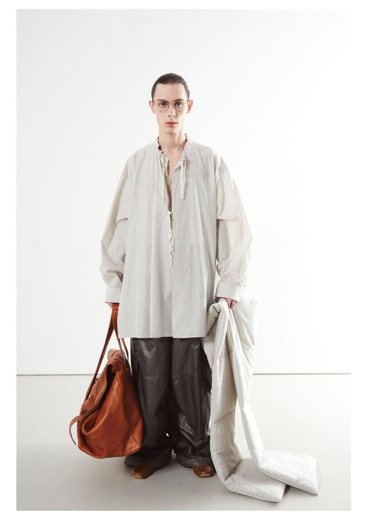 HED MAYNER PLEATED SHIRT COOL GRAY PINSTRIPES