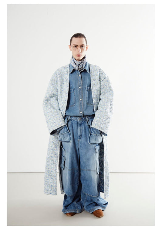 HED MAYNER DESTROYED DENIM SHIRT BLUE