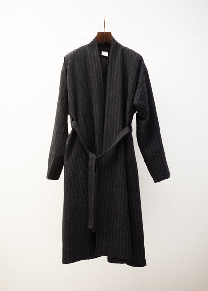 JAN-JAN VAN ESSCHE "KIMONO#12" BLACK STRIPED WOOL COTTON CLOTH