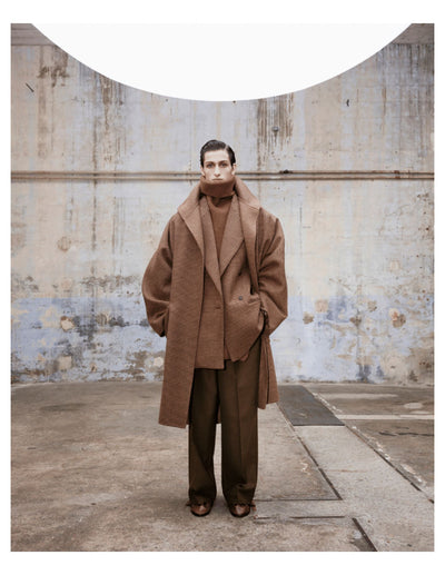 HED MAYNER BACK SLIT UNBUTTONED COAT / BROWN HOUNDSTOOTH