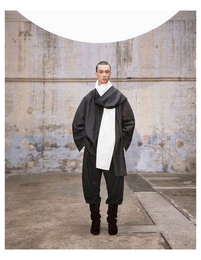 HED MAYNER SCARF COLLAR SHIRT / GRAY FLANNEL